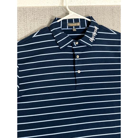 Peter Millar Summer Comfort Polo Men L Blue Striped Golf Tournament Barbasol - Picture 4 of 13